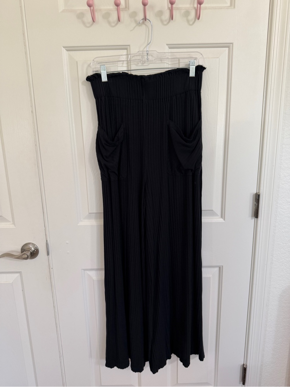 FP Movement Blissed Out Black Ribbed Wide Leg Pants Pockets Size M